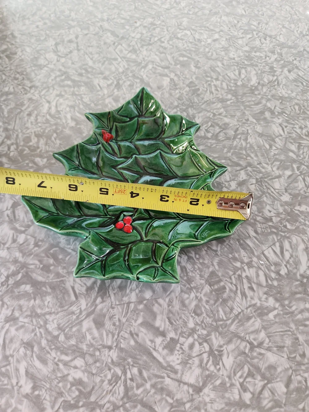 Green Holly Leaf Ceramic Holiday Dish